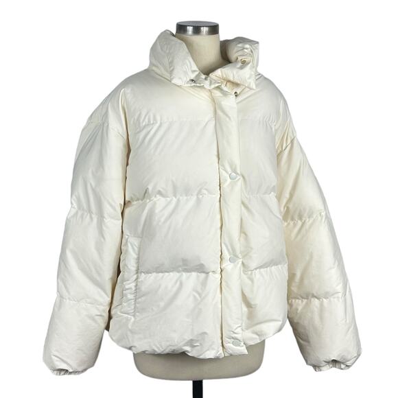 NAP LOUNGEWEAR Short Puffer Coat White Down Jacket Women's Size Large Oversize - Picture 1 of 10